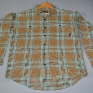 Patagonia Organic Cotton - Long Sleeve Plaid Turquoise / Beige - Size large